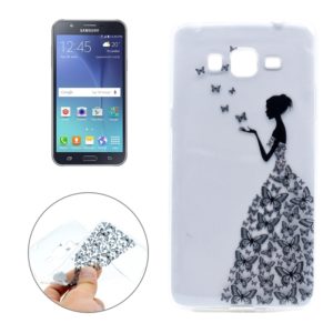 For Galaxy J7 Butterfly and Girl Pattern Transparent Soft TPU Protective Back Cover Case (OEM)