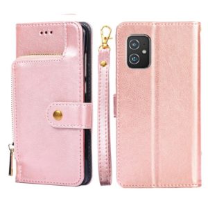 For Asus ZenFone 8 ZS590KS Zipper Bag PU + TPU Horizontal Flip Leather Phone Case(Rose Gold) (OEM)