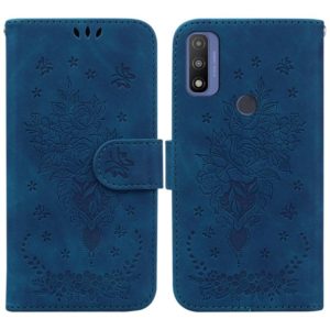 For Motorola Moto G Pure Butterfly Rose Embossed Leather Phone Case(Blue) (OEM)