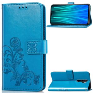 For Xiaomi Redmi Note 8 Pro Four-leaf Clasp Embossed Buckle Mobile Phone Protection Leather Case with Lanyard & Card Slot & Wallet & Bracket Function(Blue) (OEM)