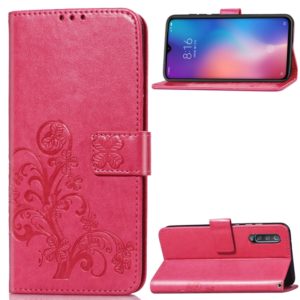 Lucky Clover Pressed Flowers Pattern Leather Case for Xiaomi Mi 9, with Holder & Card Slots & Wallet & Hand Strap(Rose Red) (OEM)