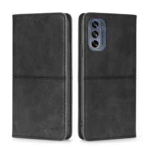 For Motorola Moto G62 5G Cow Texture Magnetic Horizontal Flip Leather Phone Case(Black) (OEM)