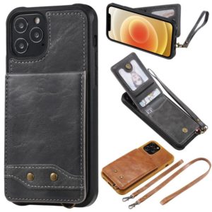 For iPhone 12 / 12 Pro Vertical Flip Wallet Shockproof Back Cover Protective Case with Holder & Card Slots & Lanyard & Photos Frames(Grey) (OEM)