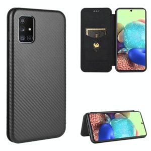 For Samsung Galaxy A51 Carbon Fiber Texture Horizontal Flip TPU + PC + PU Leather Case with Rope & Card Slot(Black) (OEM)