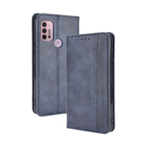 For Motorola Moto G10 Magnetic Buckle Retro Texture Horizontal Flip Leather Case with Holder & Card Slots & Photo Frame(Blue) (OEM)