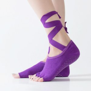 Yoga Five-Finger Socks Open-Toe Lace-Up Dance Socks Particle Non-Slip Socks, Size: One Size(Deep Purple) (OEM)