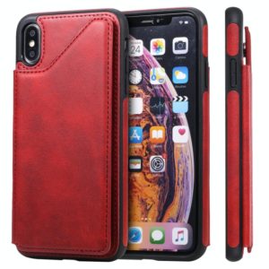 For iPhone XS Max Shockproof Calf Texture Protective Case with Holder & Card Slots & Frame(Red) (OEM)
