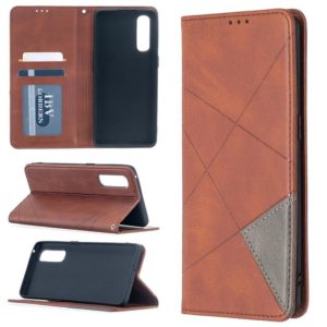 For OPPO Find X2 Neo / Reno 3 Pro Rhombus Texture Horizontal Flip Magnetic Leather Case with Holder & Card Slots(Brown) (OEM)