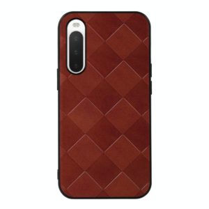 For Sony Xperia 10 IV Weave Plaid PU Phone Case(Brown) (OEM)
