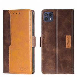 For Motorola Moto G50 5G Contrast Color Side Buckle Leather Phone Case(Dark Brown + Gold) (OEM)
