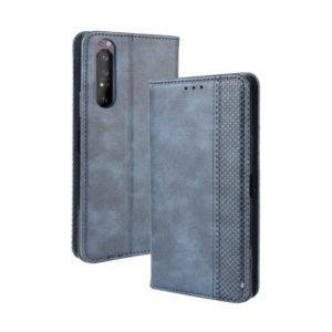 For Sony Xperia 1 II Magnetic Buckle Retro Crazy Horse Texture Horizontal Flip Leather Case , with Holder & Card Slots & Photo Frame(Blue) (OEM)