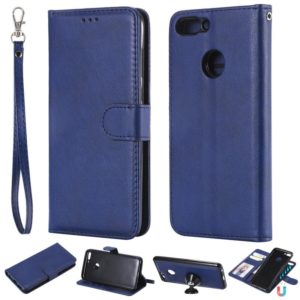 For Huawei P Smart / Enjoy 7s Solid Color Horizontal Flip Protective Case with Holder & Card Slots & Wallet & Photo Frame & Lanyard(Blue) (OEM)
