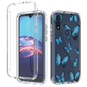 For Motorola Moto E (2020) 2 in 1 High Transparent Painted Shockproof PC + TPU Protective Case(Blue Butterfly) (OEM)