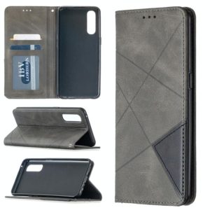 For OPPO Reno3 Pro Rhombus Texture Horizontal Flip Magnetic Leather Case with Holder & Card Slots(Grey) (OEM)