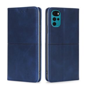 For Motorola Moto G22 Cow Texture Magnetic Horizontal Flip Leather Phone Case(Blue) (OEM)