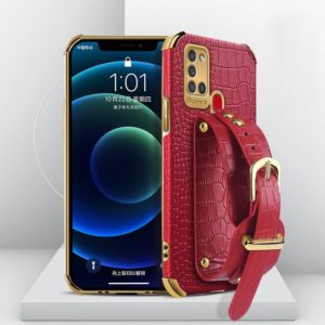 For Samsung Galaxy A21S Electroplated TPU Crocodile Pattern Leather Case with Wrist Strap(Red) (OEM)