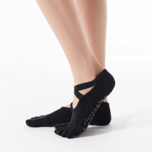 1 Pair Five-Finger Cross-Lace Yoga Cotton Socks Fashion Non-Slip Sports Dance Socks, Size: One Size(Full Toe (Black)) (OEM)