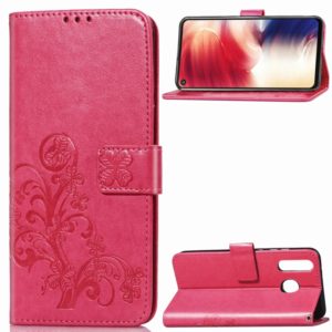 Lucky Clover Pressed Flowers Pattern Leather Case for Galaxy A8s, with Holder & Card Slots & Wallet & Hand Strap (Rose Red) (OEM)