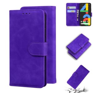 For Google Pixel 4a 4G Skin Feel Pure Color Flip Leather Phone Case(Purple) (OEM)