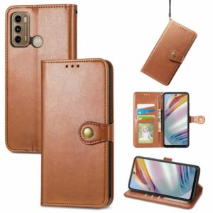 For Motorola G60 Solid Color Leather Buckle Phone Case with Lanyard & Photo Frame & Card Slot & Wallet & Stand Function(Brown) (OEM)