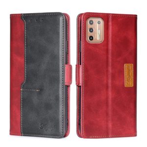 For Motorola Moto G9 Plus Contrast Color Side Buckle Leather Phone Case(Red + Black) (OEM)
