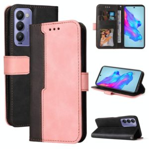For Tecno Camon 18/18 P Stitching-Color Horizontal Flip Leather Case(Pink) (OEM)