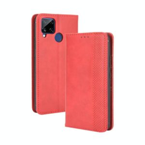 For OPPO Realme C15 Magnetic Buckle Retro Crazy Horse Texture Horizontal Flip Leather Case with Holder & Card Slots & Photo Frame(Red) (OEM)