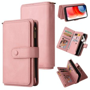 For Motorola Moto G Play (2021) Skin Feel PU + TPU Horizontal Flip Leather Case With Holder & 15 Cards Slot & Wallet & Zipper Pocket & Lanyard(Pink) (OEM)