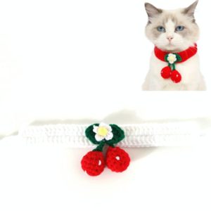 Pet Handmade Knitted Wool Cherry Cat Dog Collar Bib Adjustable Necklace, Specification: S 20-25cm(White) (OEM)