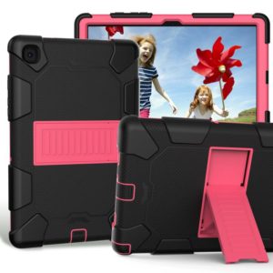 For Samsung Galaxy Tab A7 (2020) T500/T505 Shockproof Two-Color Silicone Protective Case with Holder(Black + Rose Red) (OEM)