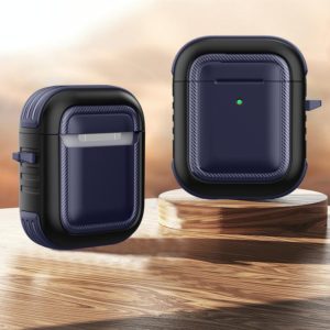 Wireless Earphones Shockproof TPU + PC Protective Case with Carabiner For AirPods 1 / 2(Blue+Black) (OEM)