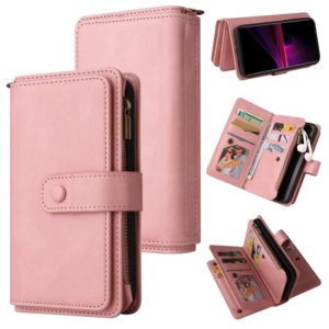 For Sony Xperia 1 III Skin Feel PU + TPU Horizontal Flip Leather Case With Holder & 15 Cards Slot & Wallet & Zipper Pocket & Lanyard(Pink) (OEM)