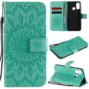 For Huawei P smart 2020 Embossed Sunflower Pattern Horizontal Flip PU Leather Case with Holder & Card Slots & Wallet & Lanyard(Green) (OEM)