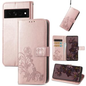 For Google Pixel 7 5G Four-leaf Clasp Embossed Buckle Leather Phone Case(Rose Gold) (OEM)