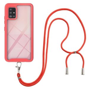 For Samsung Galaxy A51 5G Starry Sky Solid Color Series Shockproof PC + TPU Protective Case with Neck Strap(Red) (OEM)