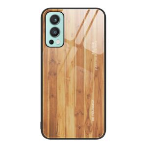 For OnePlus Nord 2 5G Wood Grain Glass Protective Case(Yellow) (OEM)