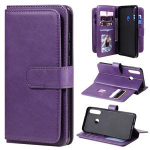 For Huawei Y6P Multifunctional Magnetic Copper Buckle Horizontal Flip Solid Color Leather Case with 10 Card Slots & Wallet & Holder & Photo Frame(Purple) (OEM)