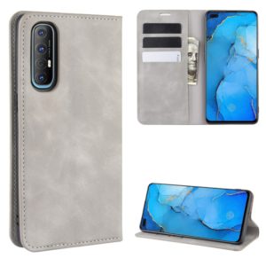 For Oppo Reno3 Pro Retro-skin Business Magnetic Suction Leather Case with Holder & Card Slots & Wallet(Grey) (OEM)
