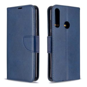 For Huawei Y6P Retro Lambskin Texture Pure Color Horizontal Flip PU Leather Case with Holder & Card Slots & Wallet & Lanyard(Blue) (OEM)