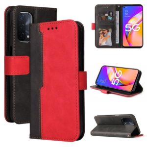 For OPPO A93 5G CN Version/A74 5G/A54 5G Business Stitching-Color Horizontal Flip PU Leather Case with Holder & Card Slots & Photo Frame & Lanyard(Red) (OEM)