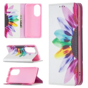 For Huawei P50 Colored Drawing Pattern Invisible Magnetic Horizontal Flip PU Leather Case with Holder & Card Slots & Wallet(Sun Flower) (OEM)