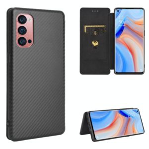 For OPPO Reno4 Pro 5G Carbon Fiber Texture Horizontal Flip TPU + PC + PU Leather Case with Card Slot(Black) (OEM)