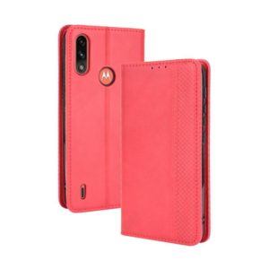 For Motorola Moto E7 Power Magnetic Buckle Retro Texture Horizontal Flip Leather Case with Holder & Card Slots & Photo Frame(Red) (OEM)