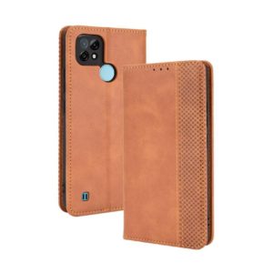 For OPPO Realme C21 Magnetic Buckle Retro Crazy Horse Texture Horizontal Flip Leather Case with Holder & Card Slots & Photo Frame(Brown) (OEM)
