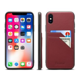 For iPhone X / XS Denior V1 Luxury Car Cowhide Leather Protective Case with Double Card Slots(Dark Red) (Denior) (OEM)