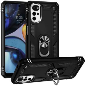For Motorola Moto G22 Shockproof TPU + PC Holder Phone Case(Black) (OEM)