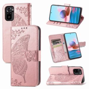 For Xiaomi Redmi Note 10 4G Butterfly Love Flower Embossed Horizontal Flip Leather Case with Bracket & Card Slot & Wallet & Lanyard(Rose Gold) (OEM)