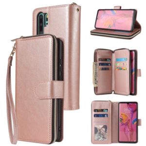 For Huawei P30 Pro Zipper Wallet Bag Horizontal Flip PU Leather Case with Holder & 9 Card Slots & Wallet & Lanyard & Photo Frame(Rose Gold) (OEM)
