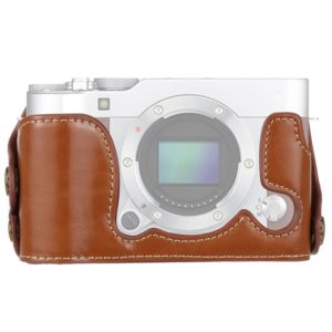 1/4 inch Thread PU Leather Camera Half Case Base for FUJIFILM X-A3 / X-A10(Brown) (OEM)