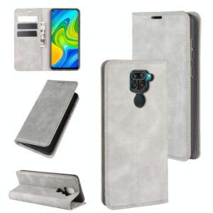 For Xiaomi Redmi Note 9/10X 4G Retro-skin Business Magnetic Suction Leather Case with Holder & Card Slots & Wallet(Grey) (OEM)